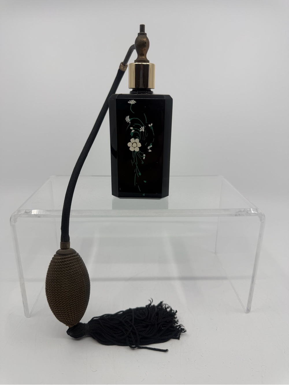 Black Vintage-Style Floral Atomizer Perfume Bottle